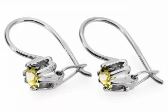 Argent sterling 925 14k 583 Yellow Peridot des boucles d'oreilles vec053s Russe Soviétique URSS Artisanat vintage Art Deco style